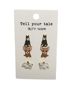 Tell Your Tale 3 Pairs Dog Women's Stud Earrings NWT
